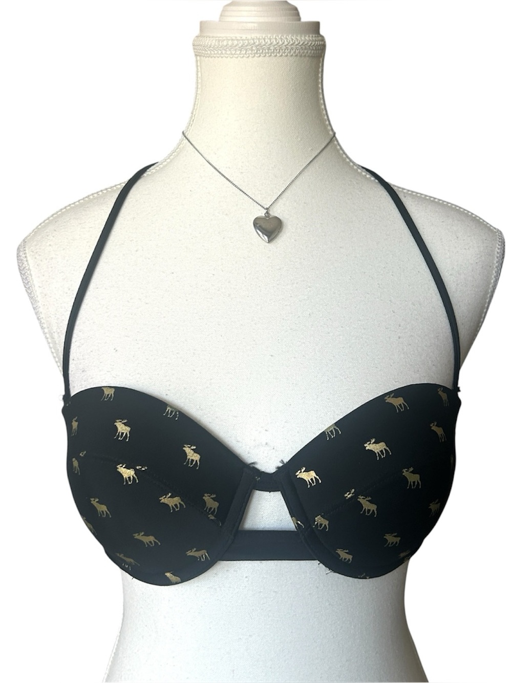 Y2K “Abercrombie & Fitch” Black and Gold Moose Graphic Bikini Top